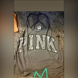 PINK Victoria's Secret Gray Embellished Racerback Tank